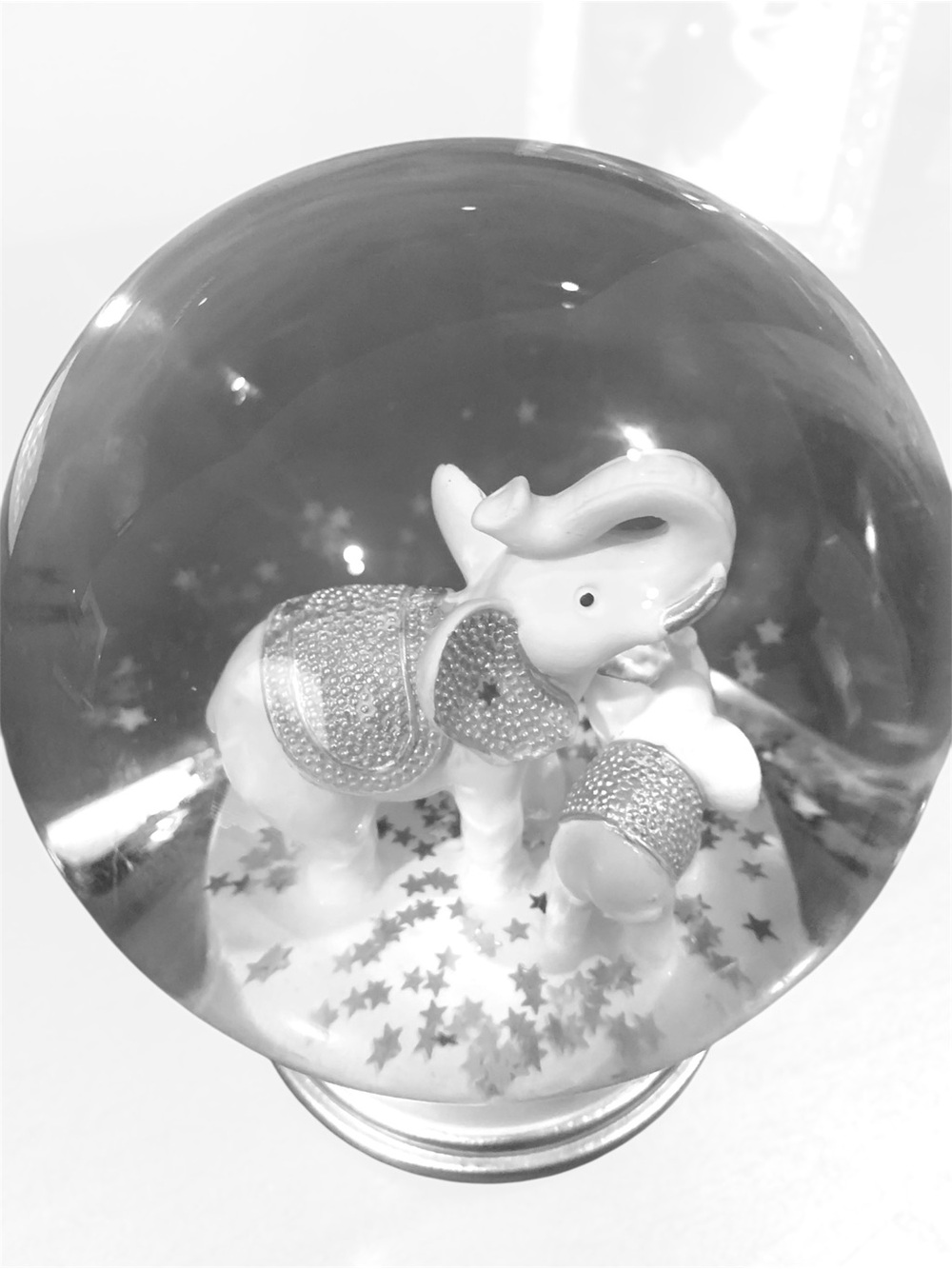Elegant Mom and Baby Elephant Snow Globe - White and Silver Home Accent